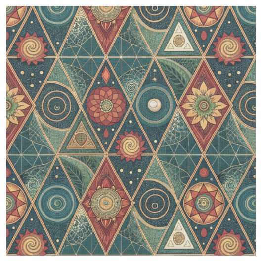Geometrisch Boho Mandala Driehoekig Ontwerp Patroo Stof (Close Up)