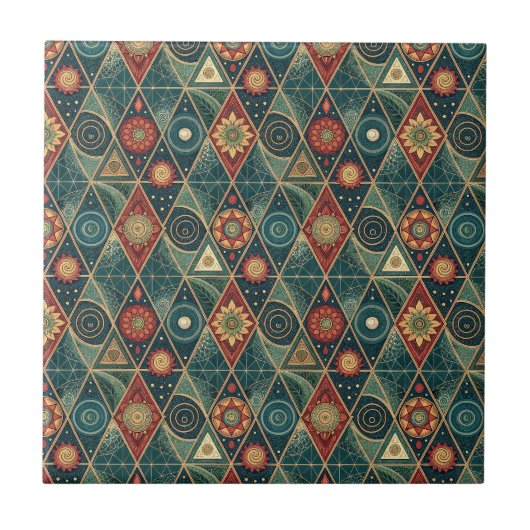 Geometrisch Boho Mandala Driehoekig Ontwerp Patroo Tegeltje (Voorkant)