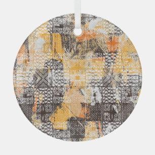 Geometrisch Boho-tribaal noodpatroon Glas Ornament