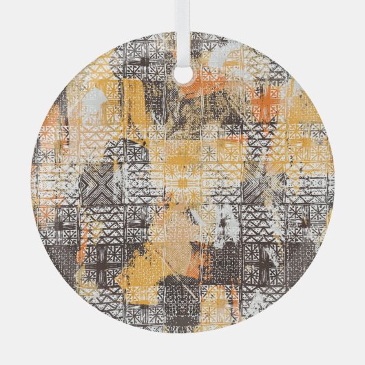 Geometrisch Boho-tribaal noodpatroon Glas Ornament (Voorkant)