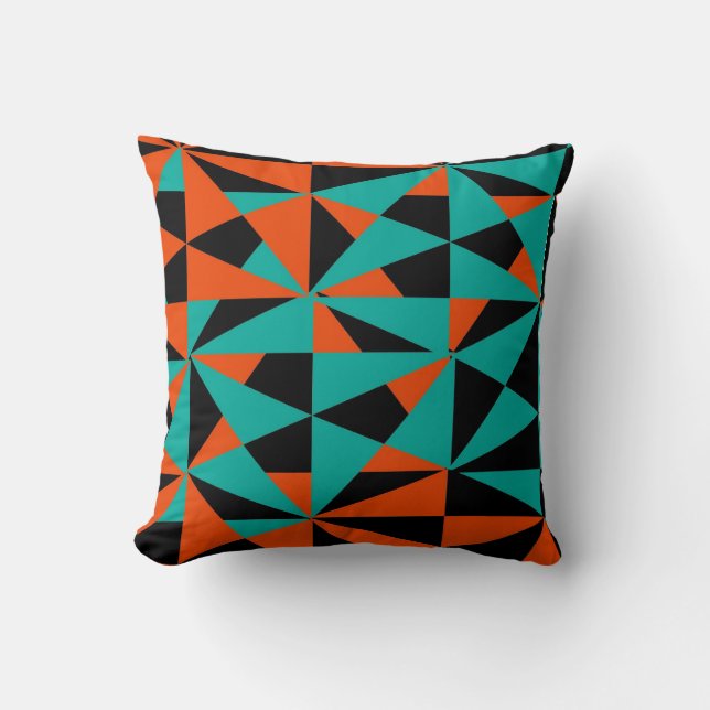 Geometrisch Bold Retro Funky Oranje Black Blauwgro Kussen (Voorkant)