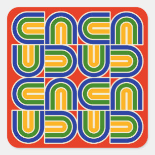 Geometrisch boogpatroon in jaren '70 vierkante sticker