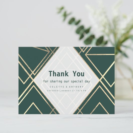 Geometrisch bos groen goud modern Dank u Bedankkaart (Staand voorkant)