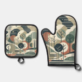 Geometrisch bos ovenwant & pannenlap set (Voorkant)
