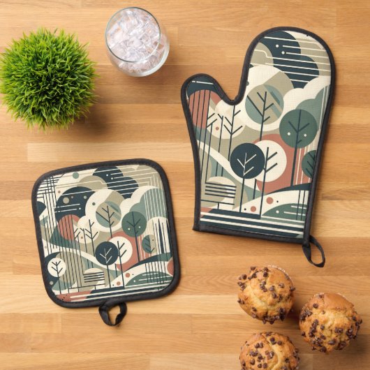 Geometrisch bos ovenwant & pannenlap set (Top down)