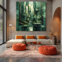 Geometrisch boslandschap in tinten groen Abstract