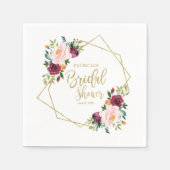 Geometrisch Bourgogne Blush Bloemen Vrijgezellenfe Servet (Voorkant)