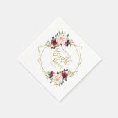 Geometrisch Bourgogne Blush Bloemen Vrijgezellenfe Servet (Hoek)