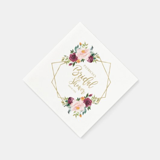 Geometrisch Bourgogne Blush Bloemen Vrijgezellenfe Servet (Hoek)