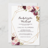 Geometrisch Bourgondisch Bloemen Bachelorette Week Kaart (Voorkant)