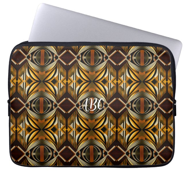 Geometrisch Bruin en Goud Geometrisch Patroon Laptop Sleeve (Voorkant)