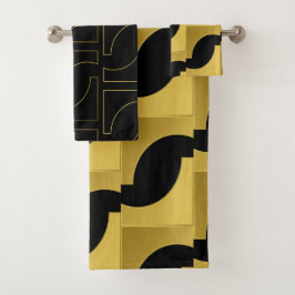 Geometrisch chic gouden messing patroon op zwart bad handdoek