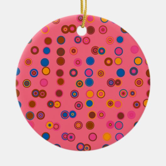 Geometrisch cirkelpatroon koraalroze bubblegum keramisch ornament (Voorkant)