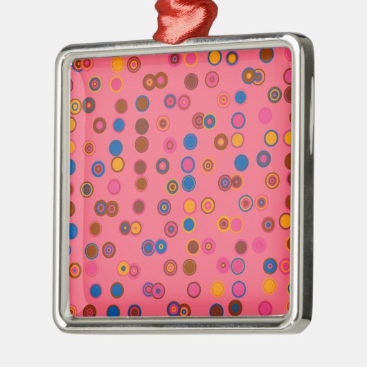 Geometrisch cirkelpatroon koraalroze bubblegum metalen ornament (Links)