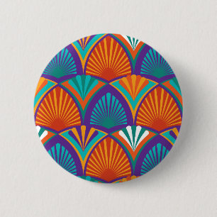 Geometrisch continu helder patroon met palmbladere ronde button 5,7 cm