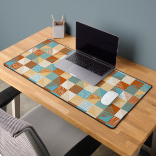 Geometrisch dambord met lijnen, turquoise, roest bureaumat