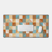 Geometrisch dambord met lijnen, turquoise, roest bureaumat (Keyboard & Muis)