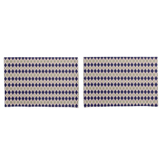 Geometrisch diamantpatroon in Navy Blue & Beige Kussensloop (Voorkant-Set)