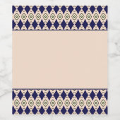 Geometrisch diamantpatroon in Navy Blue & Beige Wijn Etiket (Enkel label)