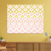 Geometrisch diamantpatroon in roze en olijfgroen canvas afdruk (Insitu (Woonkamer))