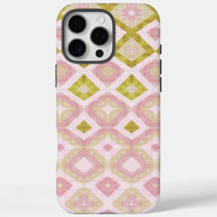 Geometrisch diamantpatroon in roze en olijfgroen iPhone 16 pro max hoesje