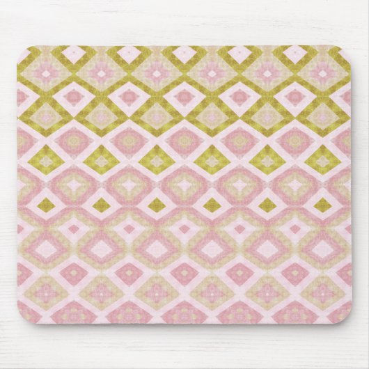 Geometrisch diamantpatroon in roze en olijfgroen muismat (Voorkant)