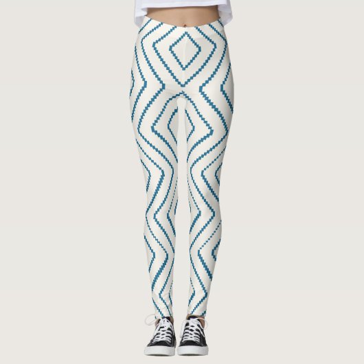 Geometrisch diamantpatroon Nautisch blauw ontwerp Leggings (Voorkant)