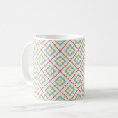 Geometrisch diamantpatroon pastelroze en blauw koffiemok (Voorkant links)