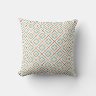 Geometrisch diamantpatroon pastelroze en blauw kussen