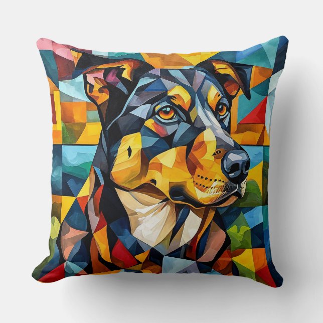 Geometrisch Dobermann Hondenportret Moderne Decora Kussen (Voorkant)