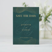 Geometrisch donkergroen goud monogram Save The Dat Date (Staand voorkant)