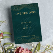 Geometrisch donkergroen goud monogram Save The Dat Date