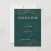 Geometrisch donkergroen goud monogram Save The Dat Save The Date (Voorkant)