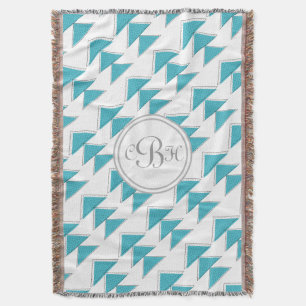 Geometrisch driehoek aqua en grijs monogram patroo deken