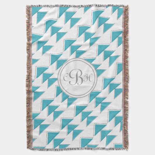 Geometrisch driehoek aqua en grijs monogram patroo deken (Voorkant Verticaal)