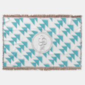 Geometrisch driehoek aqua en grijs monogram patroo deken (Voorkant)