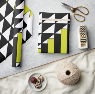 Geometrisch Driehoek Rechthoek Zwart Groen Cadeaupapier