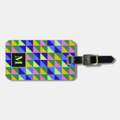 Geometrisch driehoekpatroon kleurrijk monogram bagagelabel (Voorkant horizontaal)