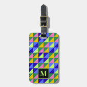 Geometrisch driehoekpatroon kleurrijk monogram bagagelabel (Voorkant verticaal)