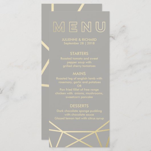 geometrisch | Duif Grijs en Goud Menu (Voorkant / Achterkant)