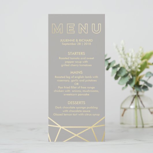 geometrisch | Duif Grijs en Goud Menu (Staand voorkant)