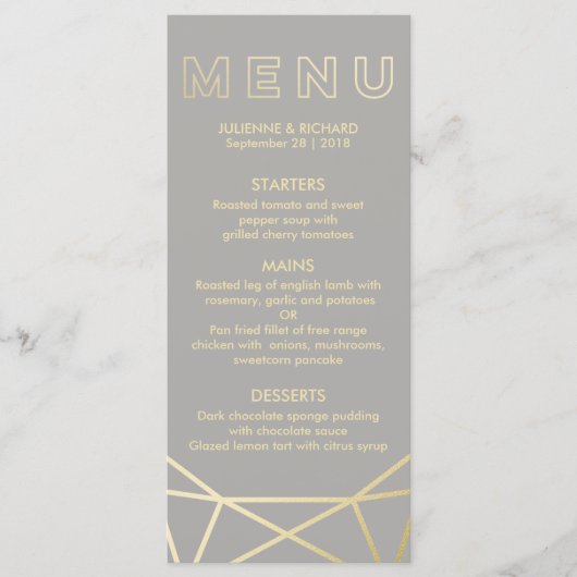 geometrisch | Duif Grijs en Goud Menu (Voorkant)