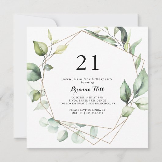 Geometrisch Elegant Goud Groen 21e Verjaardagsfees Kaart (Voorkant)