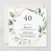 Geometrisch Elegant Goud Groen 40e Verjaardagsfees Kaart (Voorkant)