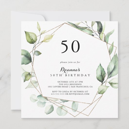 Geometrisch Elegant Goud Groen 50ste Verjaardagsfe Kaart (Voorkant)