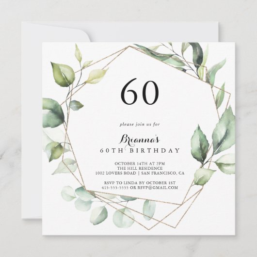 Geometrisch Elegant Goud Groen 60e Verjaardagsfees Kaart (Voorkant)