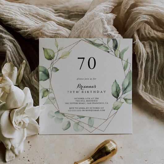 Geometrisch Elegant Goud Groen 70e Verjaardagsfees Kaart