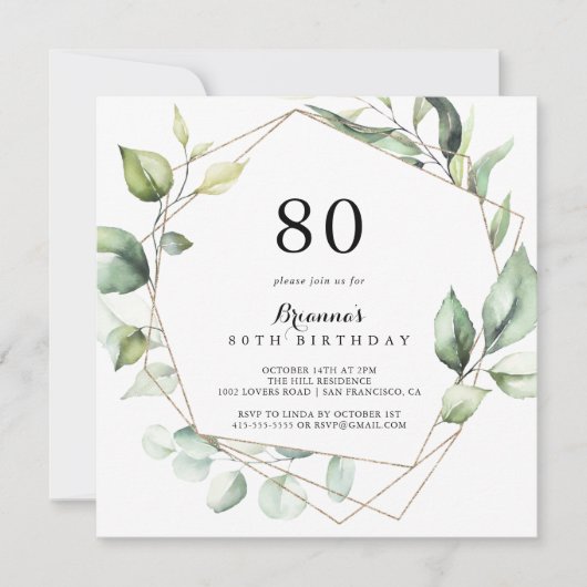 Geometrisch Elegant Goud Groen 80ste Verjaardagsfe Kaart (Voorkant)