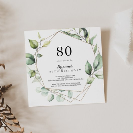 Geometrisch Elegant Goud Groen 80ste Verjaardagsfe Kaart