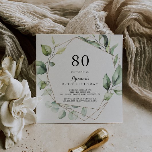 Geometrisch Elegant Goud Groen 80ste Verjaardagsfe Kaart